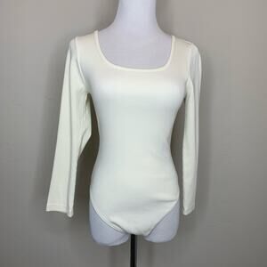 For Days Ribbed Scoop Neck Ribbed Bodysuit Sz Large Long Sleeve